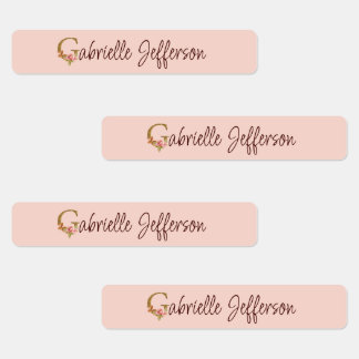 Etiquetas Nome Personalizado Letra G Folha Dourada Rosas Ros