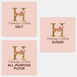 Etiquetas Nome Personalizado - Letra H Dourada Rosa Rosa Ros