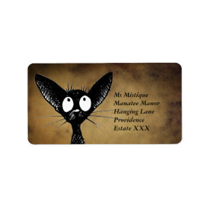 Etiquetas orientais engraçadas do gato preto