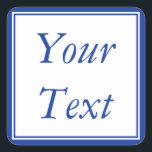 Etiquetas ou rótulos azuis e brancos com texto per<br><div class="desc">Essas etiquetas personalizadas de adesivos apresentam texto azul marinho em um fundo branco com borda azul. Você pode usar esses adesivos personalizados como etiquetas de presentes, etiquetas de favoritos de casamento ou personalizá-los para qualquer outro evento ou ocasião. O texto pode ser personalizado na página de pedido do produto. Certifique-se...</div>