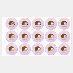 Etiquetas Ouriço bonito dos desenhos animados da menina com