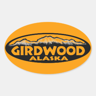 Etiquetas ovais alaranjadas de Girdwood Alaska