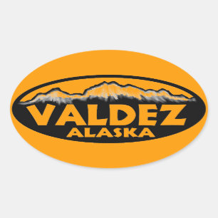 Etiquetas ovais alaranjadas de Valdez Alaska
