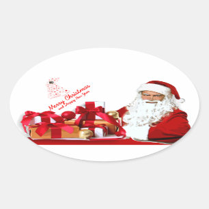 Etiquetas ovais do papai noel, lustrosas