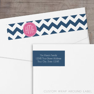Etiquetas Padrão Chevron com Monograma - Magenta Marinho