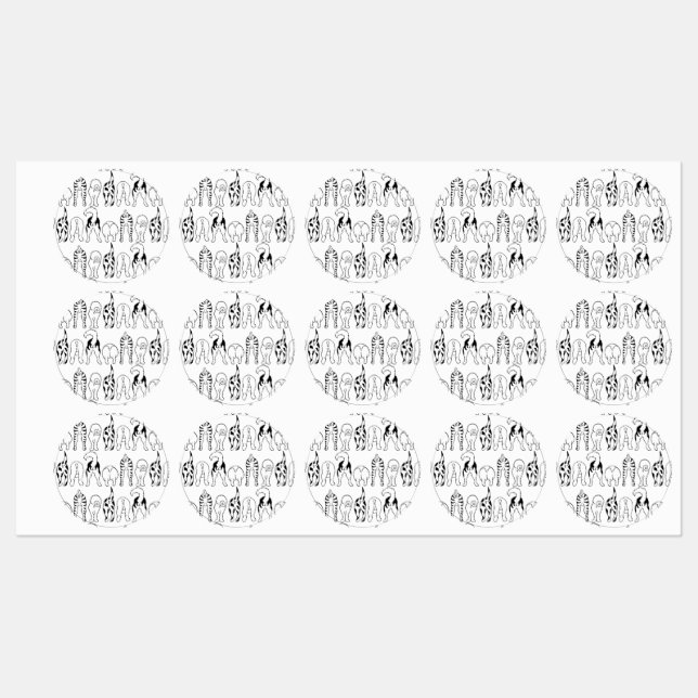 Etiquetas Padrão de Bumbuns de cães (Folha)