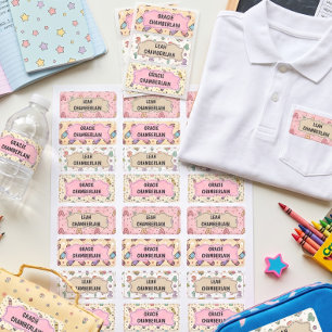 Etiquetas Padrão de Escola Temático Pastel Cute Impermeável