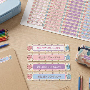 Etiquetas Padrão de Formas Pastel Lindas Menina Código de Co