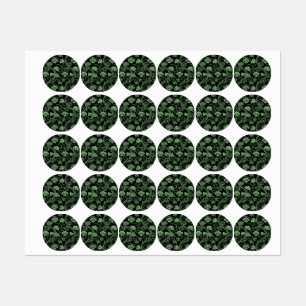 Etiquetas Padrão Floral Antigo Preto e Verde