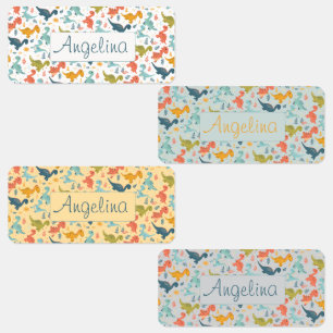 Etiquetas Padrão fofo de desenho animado de dinossauro color