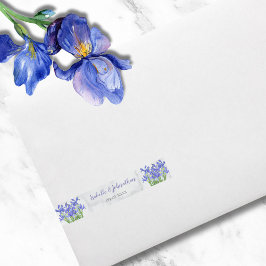 Etiquetas Para Envelope Azul Moderno Irrisa Floral no Casamento da Mármore
