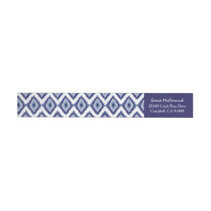 Etiquetas Para Envelope Branco personalizado Chevron de Ikat do azul de