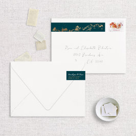 Etiquetas Para Envelope Faux Foil Dourado Montanhas Abstrato em Verde Escu