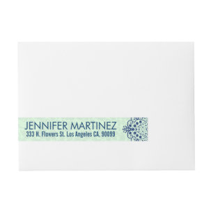 Etiquetas Para Envelope Marinho Azul e Design de renda flexível verde-minú
