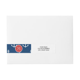 Etiquetas Para Envelope Padrão de Âncoras brancas azuis marinhos, Monogram