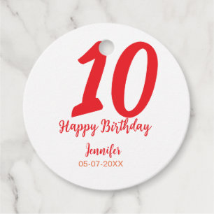 Etiquetas Para Lembrancinhas 10.º aniversário adicionar nome data ano vermelho 