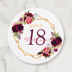 Etiquetas Para Lembrancinhas 18.º aniversário obrigado floral geo burgundy de