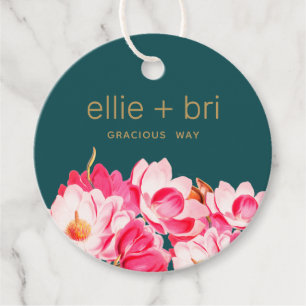 Etiquetas Para Lembrancinhas 2" Marcar Aquarela Magnolia Floral Teal Hang Tag
