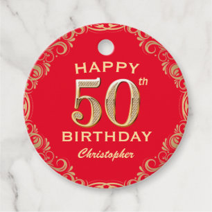 Etiquetas Para Lembrancinhas 50ª Festa de aniversário Vermelha e Dourada imagem