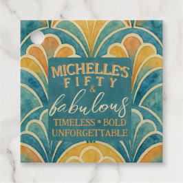 Etiquetas Para Lembrancinhas 50º Aniversário Teal e Dourado Estilo de Deco de A