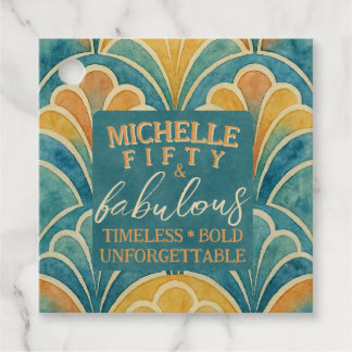 Etiquetas Para Lembrancinhas 50º Aniversário Teal e Dourado Estilo de Deco de A