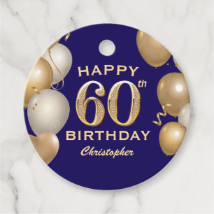 Etiquetas Para Lembrancinhas 60ª Festa de aniversário Marinho Balões Azul e Dou