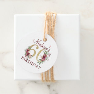 Etiquetas Para Lembrancinhas 60º aniversário da Floral Burgundy personalizada