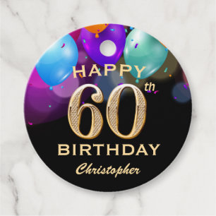 Etiquetas Para Lembrancinhas 60º Balões Pretos e Dourados da Festa de anivers