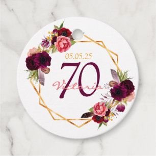 Etiquetas Para Lembrancinhas 70 de aniversário do geo burgundy de ouro floral