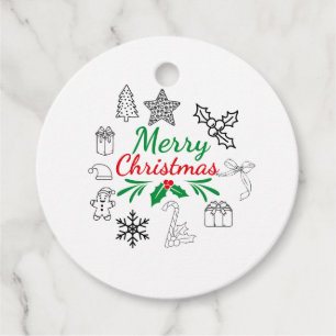 Etiquetas Para Lembrancinhas Adesivo Redondo de Presente com Doodles de Natal F