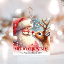Adesivos de Presente de Natal do Papai Noel Alegre