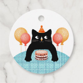 Etiquetas Para Lembrancinhas Adorável gato preto e bolo de aniversário Favor Et