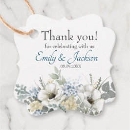Etiquetas Para Lembrancinhas Agradecimento de Casamento Branco e Azul Elegante