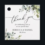 Etiquetas Para Lembrancinhas Agradecimento de Casamento Folhagem Rústica Eucali<br><div class="desc">Desenhado para combinar com a nossa Coleção Boho Greenery,  esta etiqueta personalizável apresenta ramos de eucalipto em aquarela com texto gráfico em caligrafia,  combinado com uma fonte serif elegante em preto. Itens correspondentes disponíveis.</div>
