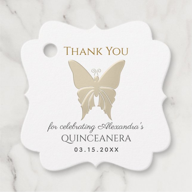 Etiquetas Para Lembrancinhas Agradecimento de Quince Anos Dourado (Frente)