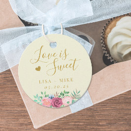 Etiquetas Para Lembrancinhas Amarelo Suave e Flor de Amor Floral Dourada é Doce