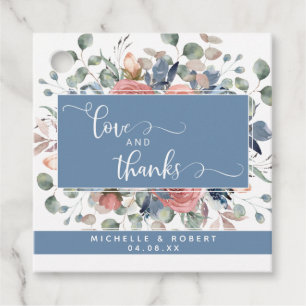 Etiquetas Para Lembrancinhas Amor e Gratidão, Feliz Floral Azul Empoeirado