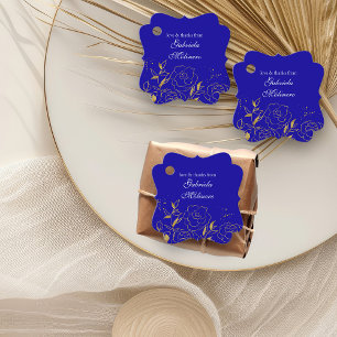 Etiquetas Para Lembrancinhas Amor e Obrigados Azul Real e Floral Dourado