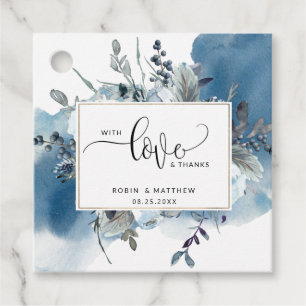 Etiquetas Para Lembrancinhas Amor e Obrigados, Blue Watercolor e Floral