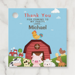 Etiquetas Para Lembrancinhas Animais da Fazenda Red Gingham Barnyard Birthday