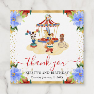 Etiquetas Para Lembrancinhas Animais de Circo em Aquarela Floral Aniversário