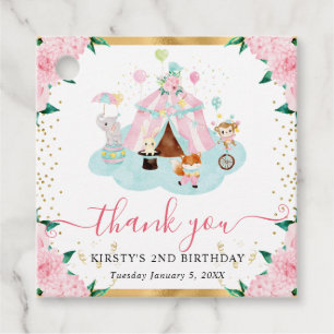 Etiquetas Para Lembrancinhas Animais de Circo Rosa Aquarela Floral Aniversário