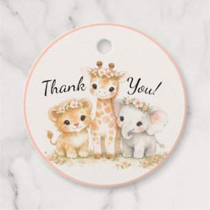 Etiquetas Para Lembrancinhas Animais de Safari Bebê Menina Leão Elefante Girafa