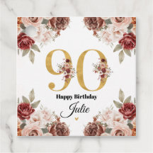 Aniversário de 90 anos Dourado e Burgundy Floral P