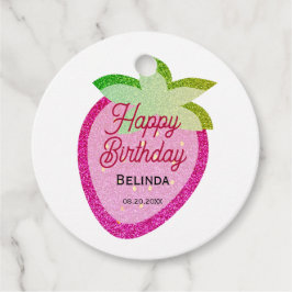 Etiquetas Para Lembrancinhas Aniversário do Morango de Morango Rosa Cintilante 