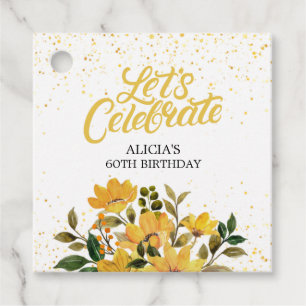 Etiquetas Para Lembrancinhas Aniversário Floral Amarelo-Dourado