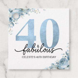 Etiquetas Para Lembrancinhas Aniversário Floral Azul Personalizado 40 e Fabulos
