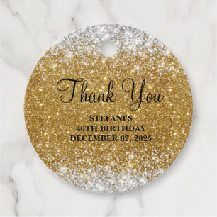 Etiquetas Para Lembrancinhas Aniversário Glittery Faux Dourado e Silver Glitter