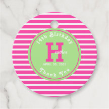 Aniversário Stripes Rosa ⎮ Tag Verde Branco