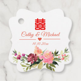 Etiquetas Para Lembrancinhas Aquarela flor dupla felicidade casamento chinês